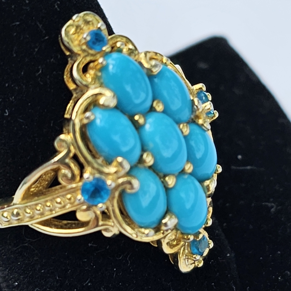 Sleeping Beauty Turquoise Ring Platinum/925 & 14k YG Ring Size 9 - Picture 4 of 9
